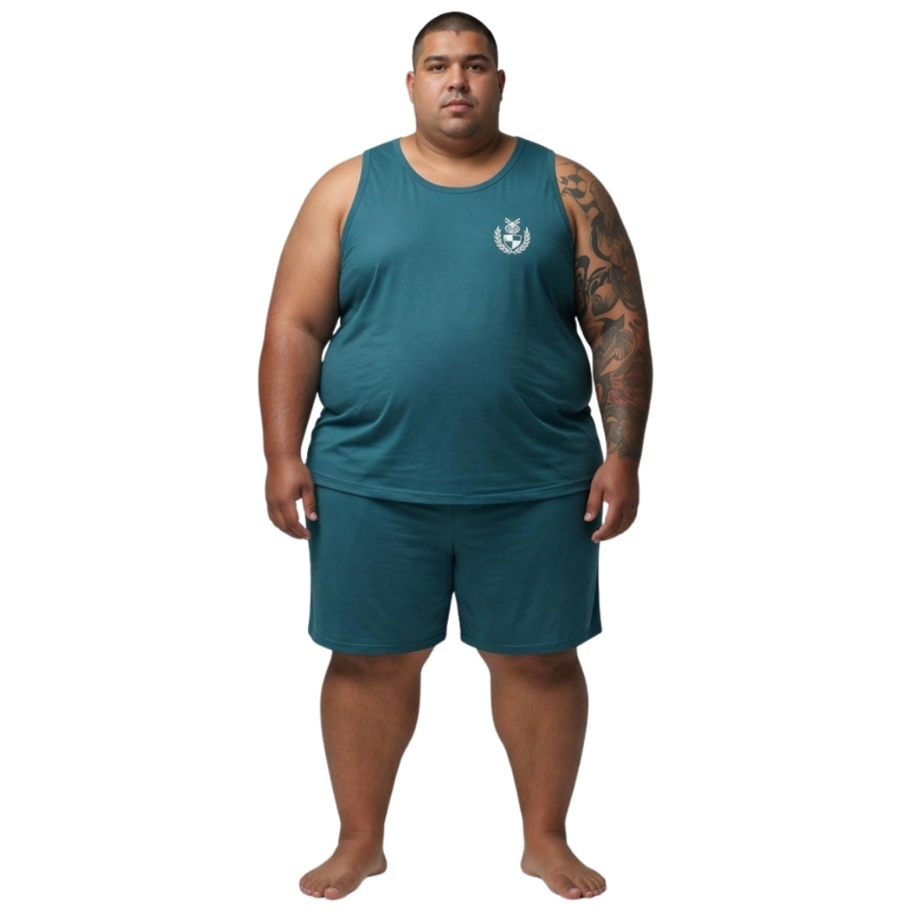 Pijama Homem Adulto Masculino Camiseta Regata Fechado e Short Bermuda Plus Size