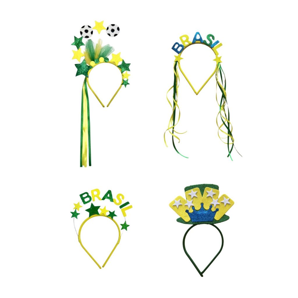 Tiara Aramada Brasil Verde e Amarelo Decoração Para Cabelo