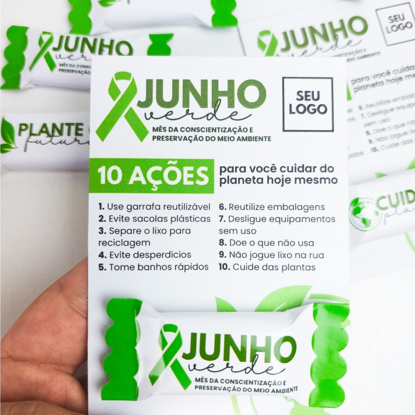 Kit 30 a 100 Card com Balinha - Campanha Junho Verde Meio Ambiente | Brindes e Mimos Corporativos