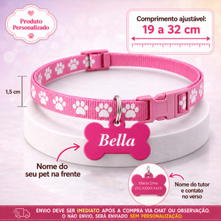 Coleira Pet Personalizada para Cachorro Gato Macho Fêmea – Com Nome Gravado