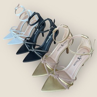 Sandalia Feminina Salto Medio 8cm  Confortavel Bico Folha