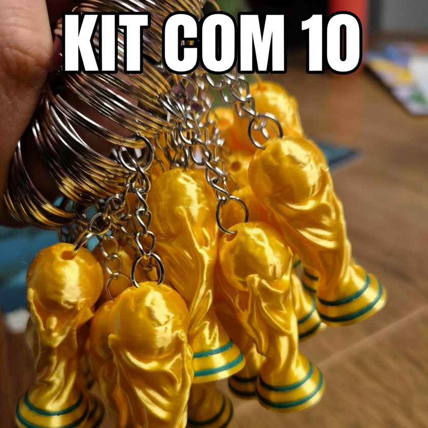 Kit 10 Chaveiros Taça Copa do Mundo Dourada Futebol 2026 - (MELHOR CUSTO BENEFÍCIO)