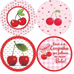 ENVIO RÁPIDO 100 ADESIVOS REDONDOS CEREJA PARA FESTAS E LEMBRANCINHAS CEREJINHA