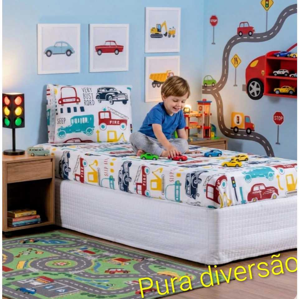 kit Jogo de lençol Infantil Solteiro Com Elástico e fronha com lesse Microfibra 170 Fios Secagem Rapida