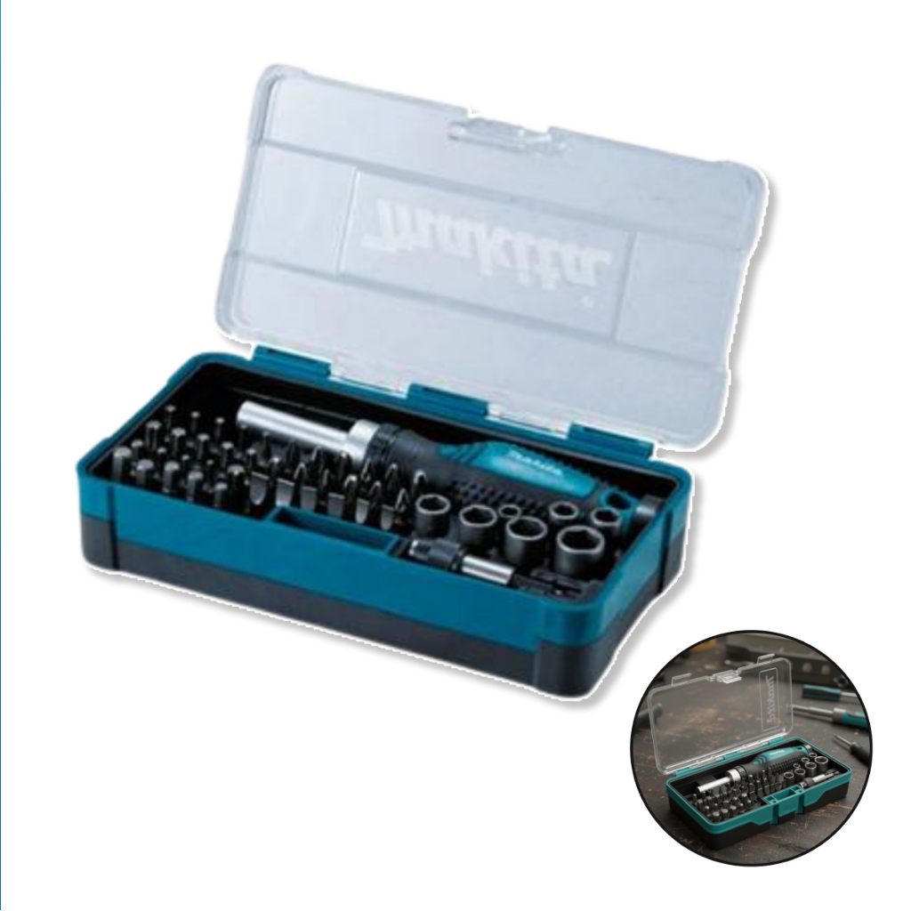 Jogo de Bits Makita B-36170 47 Peças C/ Chave Manual Ponteiras Soquetes Estojo Profissional Kit