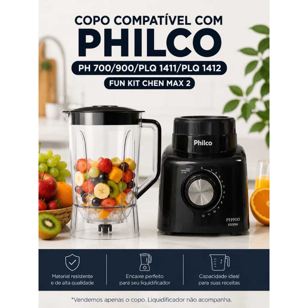 Copo Para Liquidificador Compatível com Philco Ph 700 /900 /Fun Kitchren Max 2 Preto (9064)