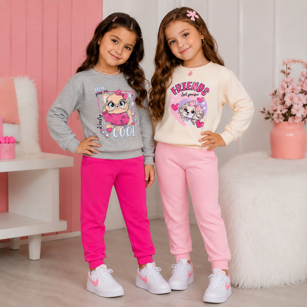Conjunto Moletom Infantil Menina | Conjunto de Moletom Inverno Casaco + Calça de Moletom  do 04 ao 08 Anos