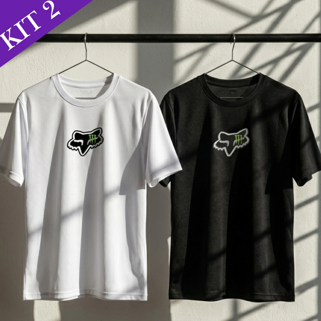 Kit 2 Camisetas Masculinas Dry Fit com Elastano Esportiva Academia Treino