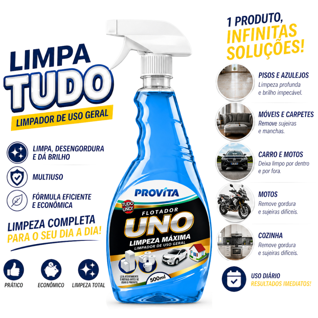 Uno Flotador Provita Desengraxante Spray 500ml - Limpeza Pesada Ação Rápida Remove Gordura e Sujeira
