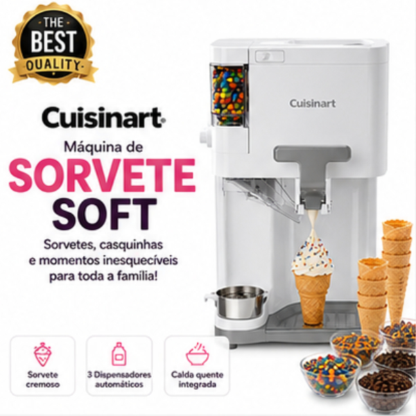 Máquina de Sorvete Soft Serve Cuisinart ICE-48, 1,5L Sorveteira Elétrica Frozen Yogurt Gelato 127V.