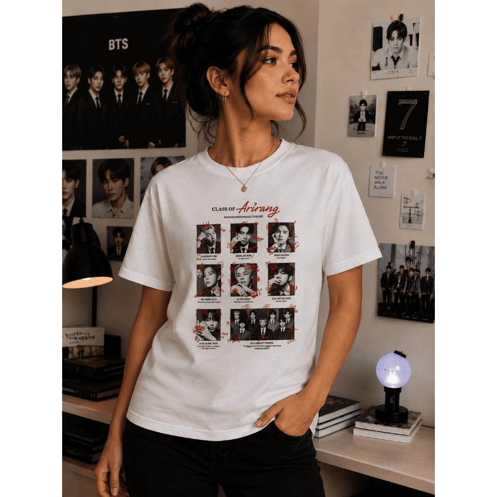 Camisa Camiseta Feminina BTS Blusa Kpoop Army Blusa T-Shirt Algodão Malha Premium