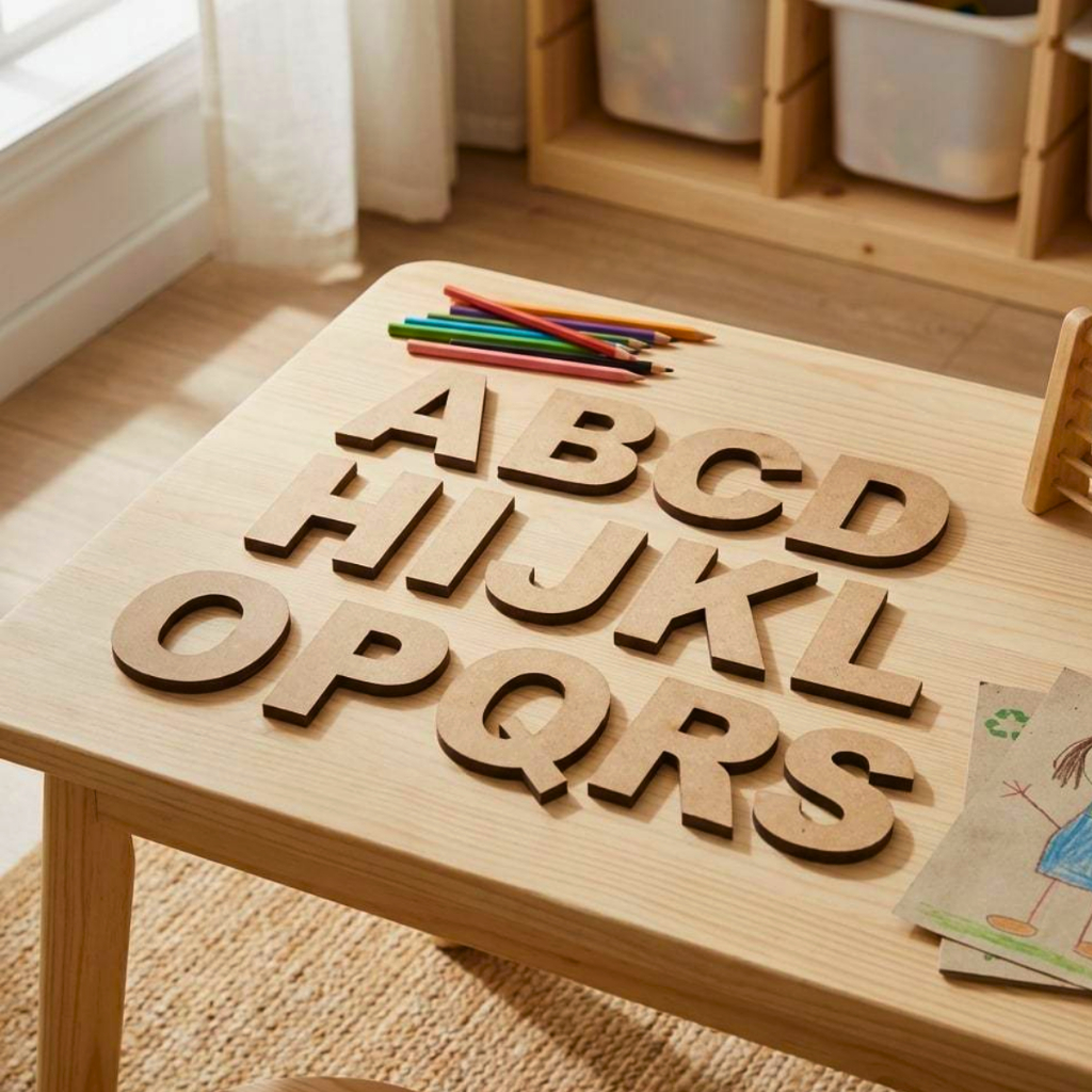 Kit 4 Jogos Pedagógico Números e Letras em MDF 3mm 2,5cm 104 Peças