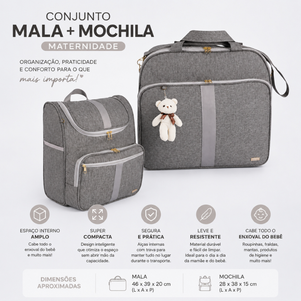 Kit Bolsas Maternidade  MALA e MOCHILA 2 em 1 AMOR