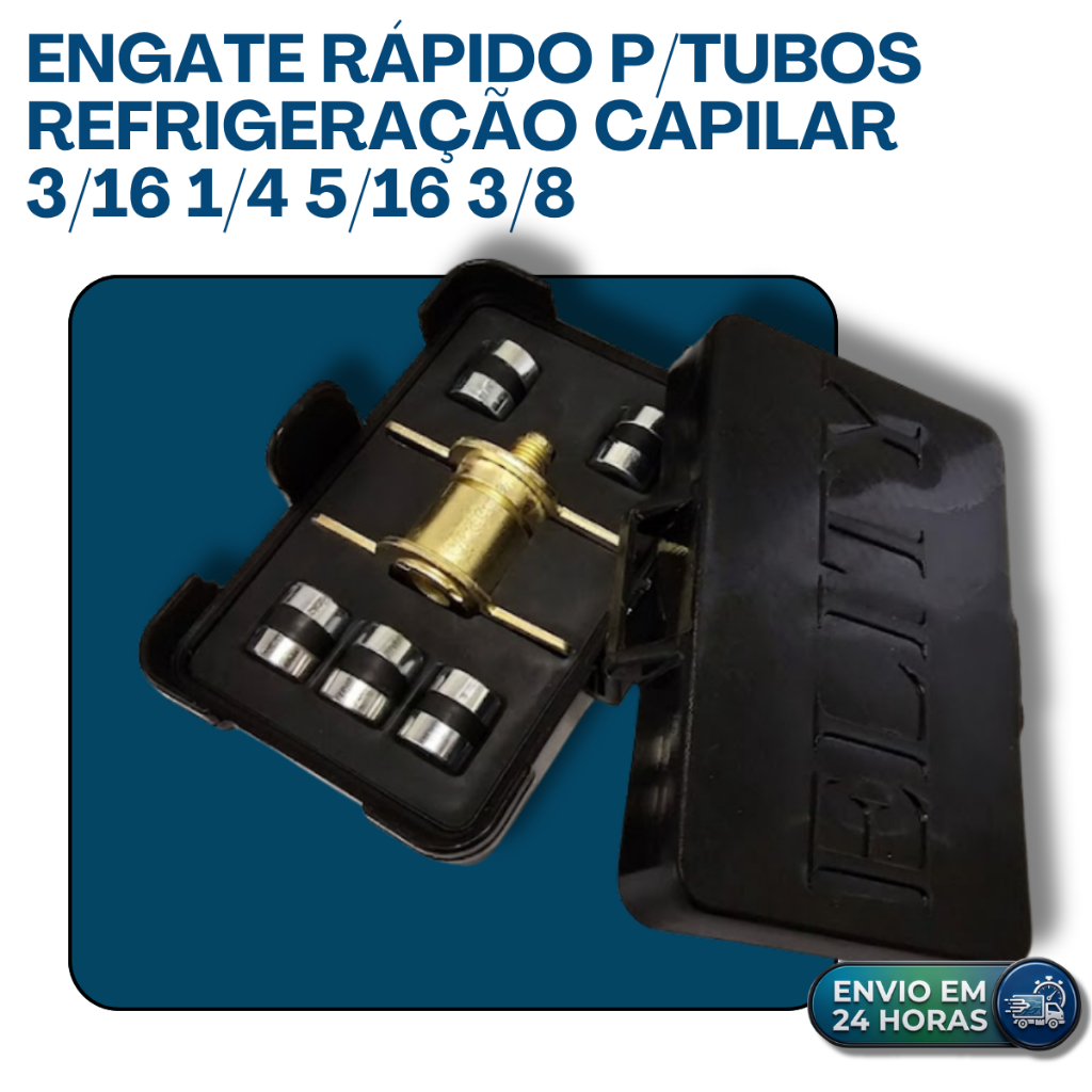 KIT ENGATE RÁPIDO UNIVERSAL LATÃO P/ REFRIGERAÇÃO CAPILAR 3/16 1/4 5/16 3/8 + ESTOJO