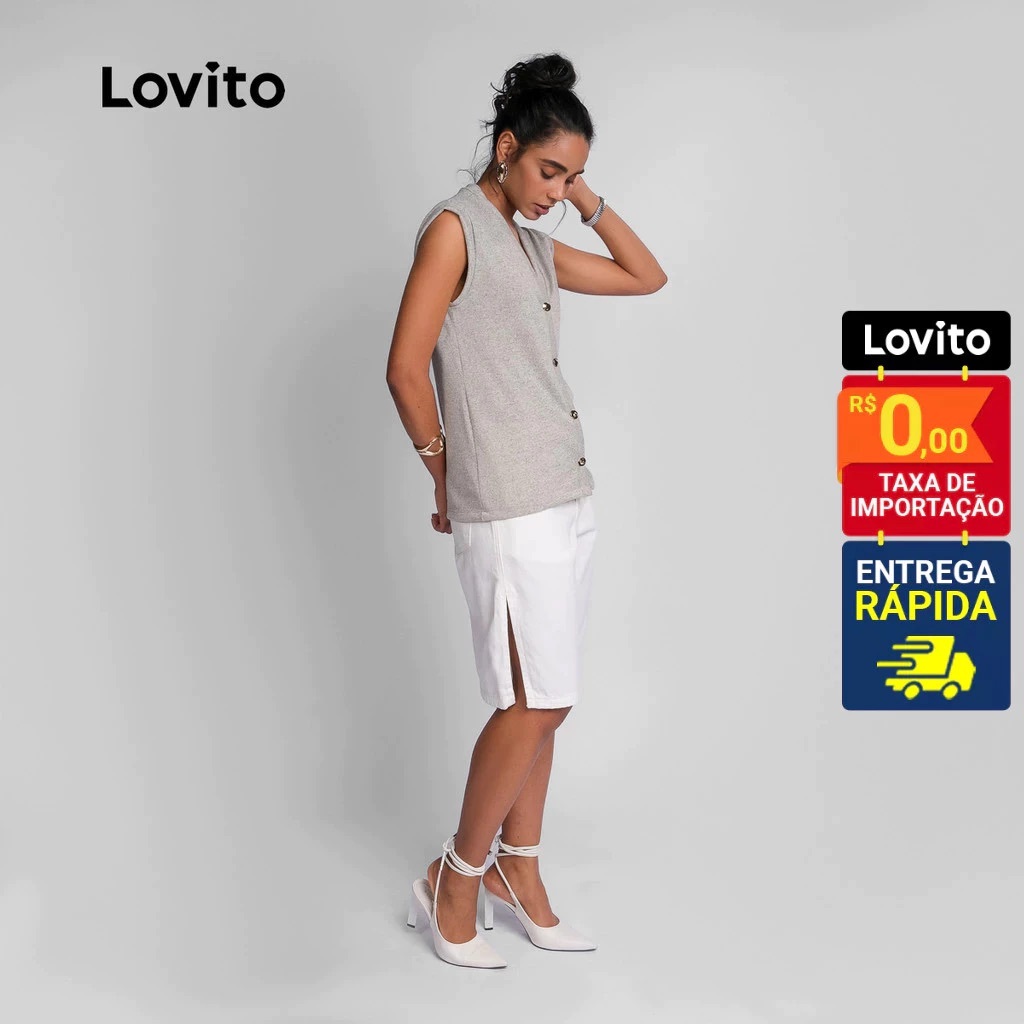 Lovito Colete Botoes Lãnzinha Moda Basica Feminina BRTKB465BRL494