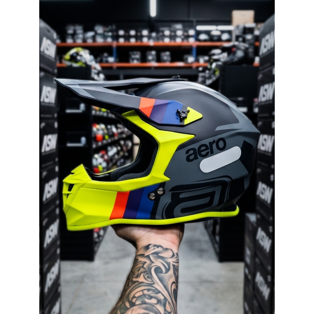 Capacete Asw Motocross R3 Sync Chumbo Preto Amarelo Fluo