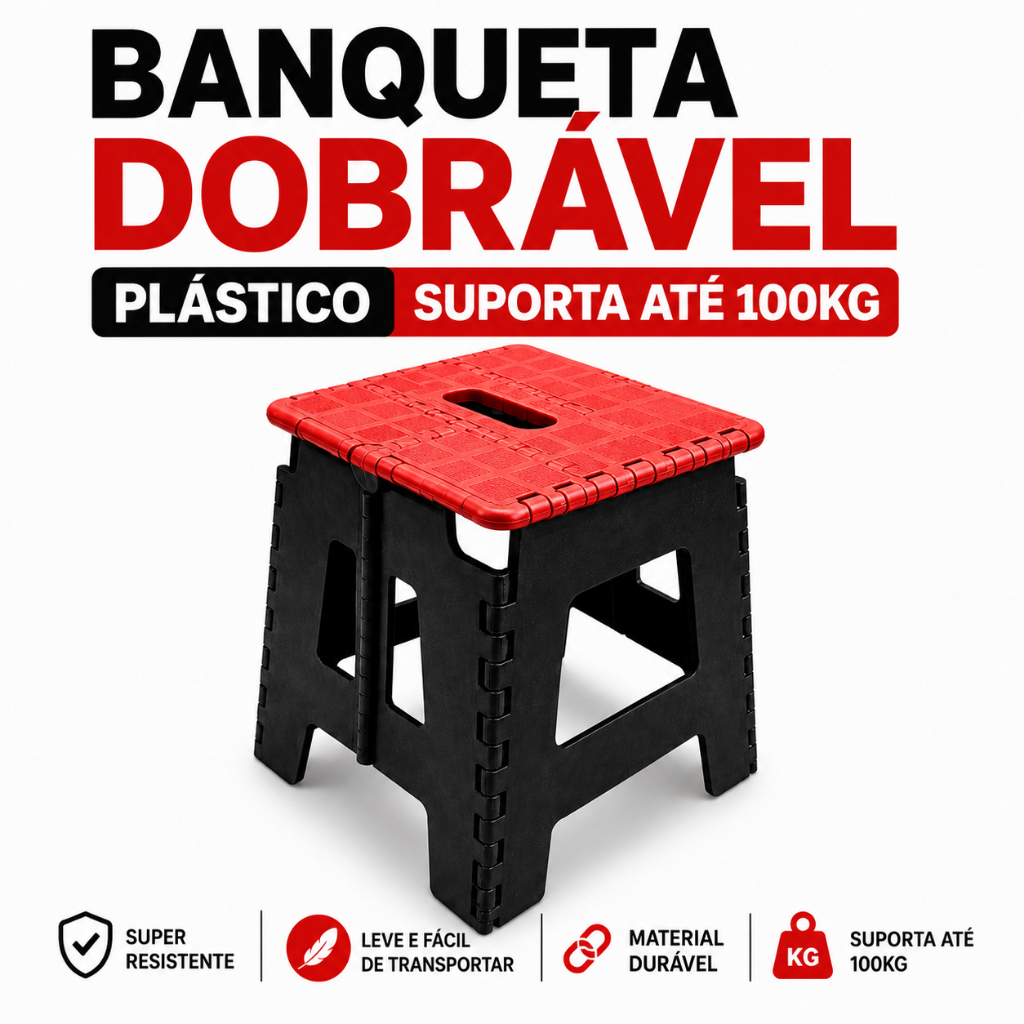 Banqueta Dobrável Retrátil Portátil 100kg PP Reforçado Banco Compacto Camping Pesca Praia Viagem Assento Resistente