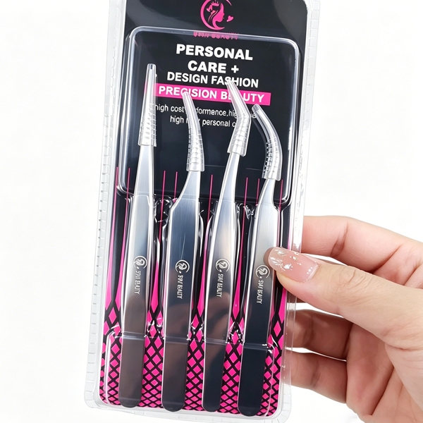 Kit 4 Unidades Pinça Ponta De Precisão Para Alongamento E Extensão De Cílios, Profissional e Antiaderente — imagem 2 de 2