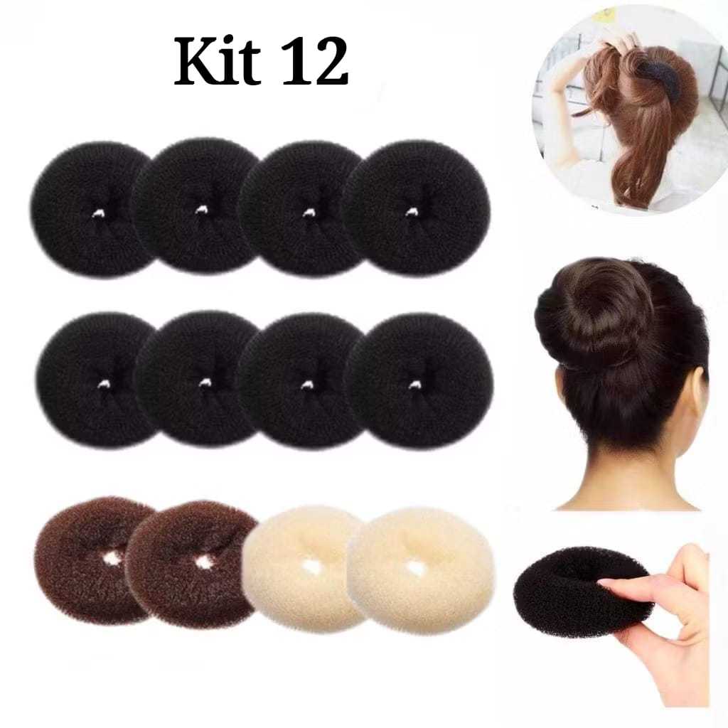 Kit 12 Esponjas Rosquinha Atacado Para Coque Donut Hair Revenda Lote