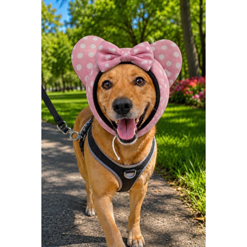 Aqyecedor de Orelha Pet Poá Fêmea com Laço Quentinho Tricoline e Soft Ajustável PP Tam U e G