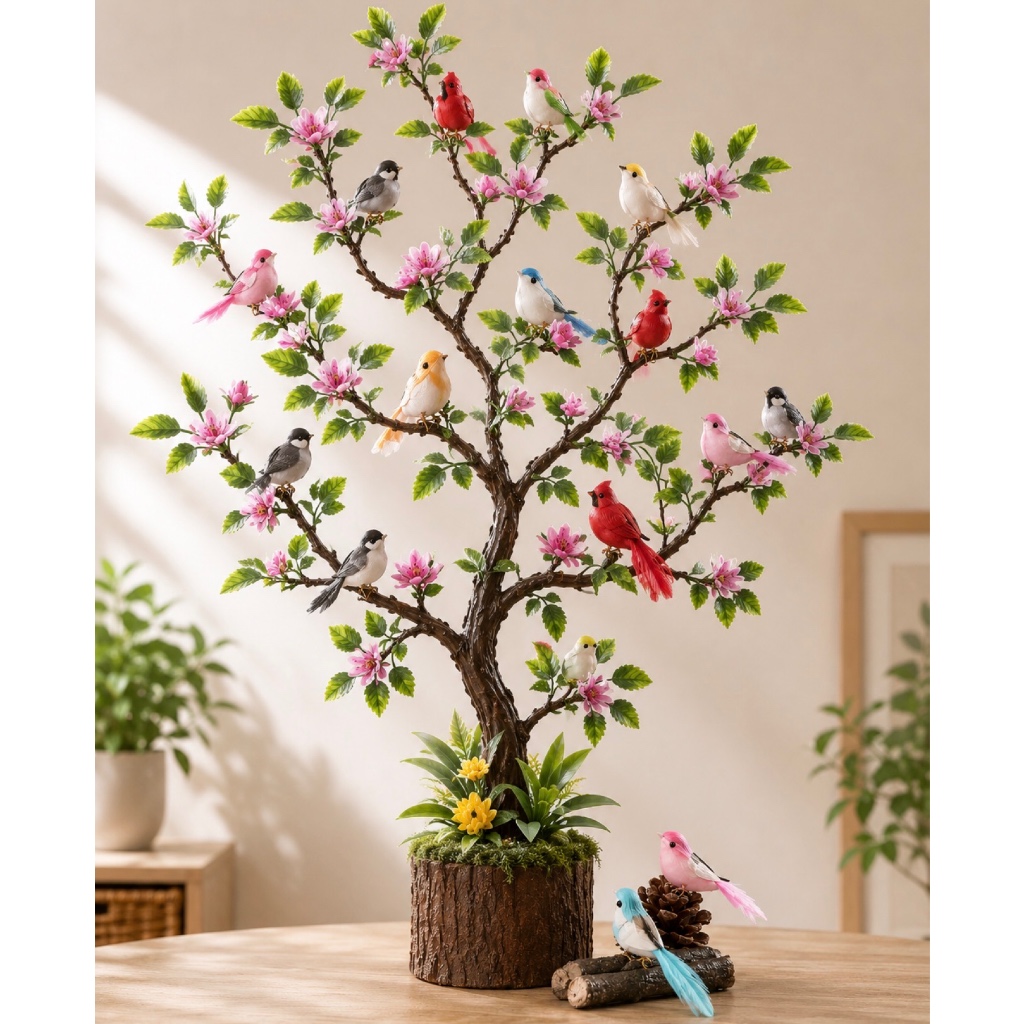 12 Passarinhos 12,5cm Artificiais Pena Natural Coloridos Jardim Festas Decoração de Jardim