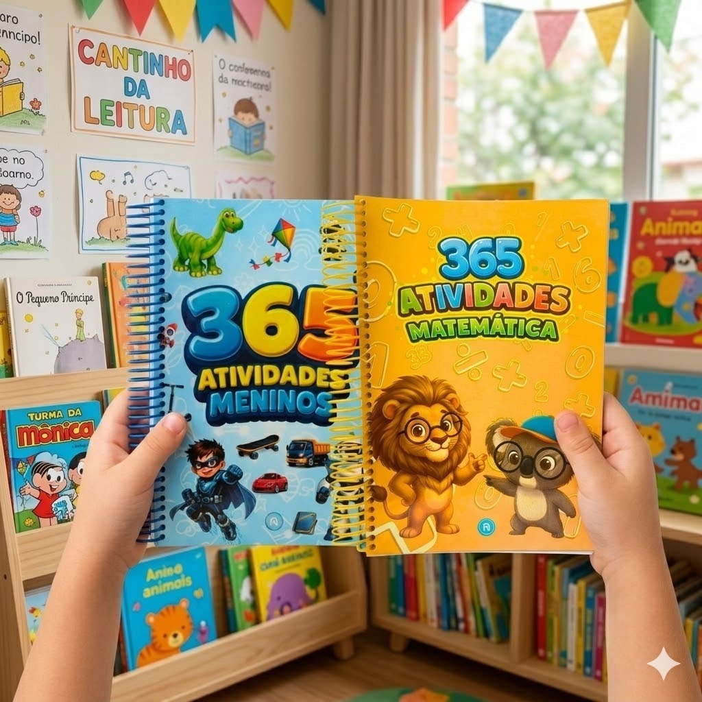 Kit Infantil 365 Atividades Meninos + 365 Matemática Livro De Reforço Escolar Lógico Passatempo