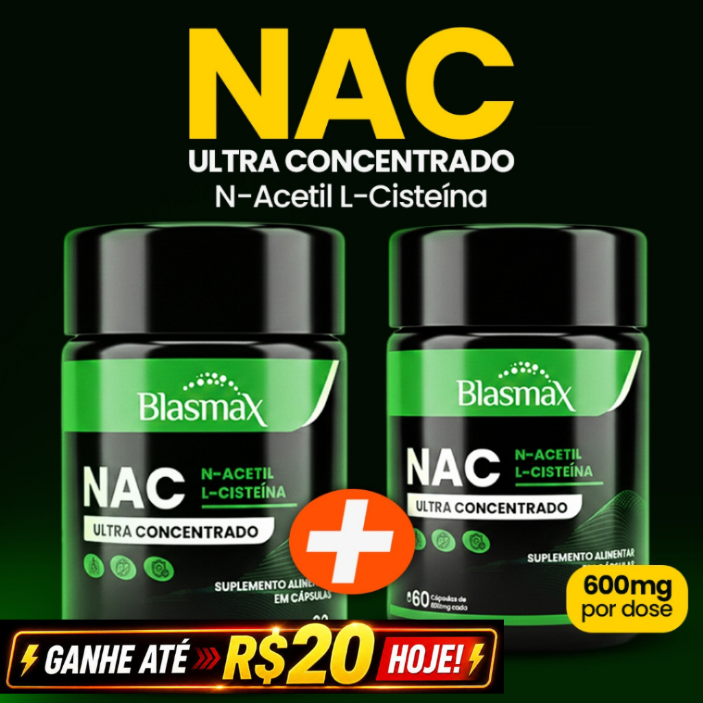 NAC 600mg N-Acetil L-Cisteína | KIT 2 | Antioxidante, Fígado e Imunidade | 120 Cápsulas – Blasmax