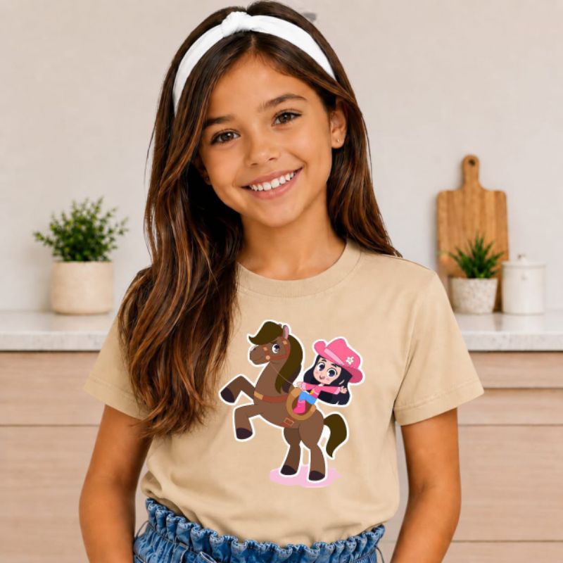 Camiseta  infantil Turma da Boiadeirinha com personagem de cavalo  crianças tamanho do 2 ao 14 algodão