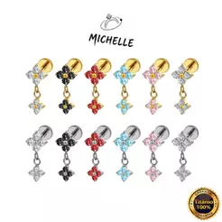 Piercing Labret TitâNio Flor ZircôNia Cravejada Com Pingente