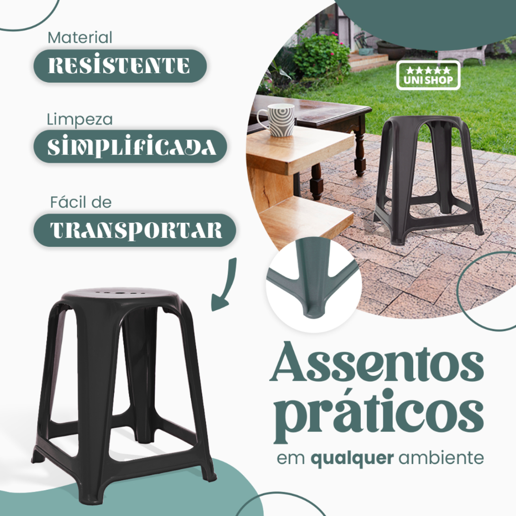5 Banqueta Resistente Preta Plástica Banco Cadeira Cozinha Jardim — imagem 2 de 2