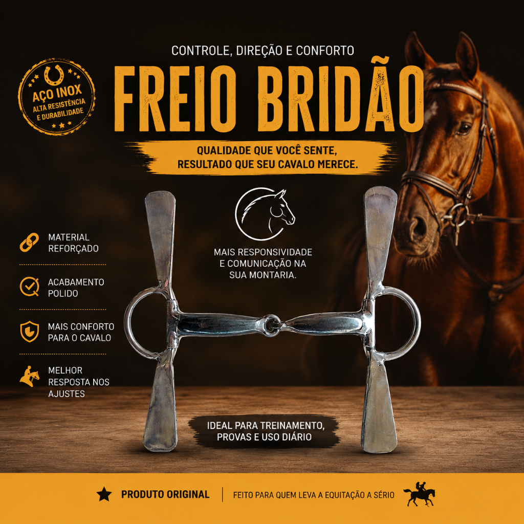 Bridão Tala Inox com Bocal Grosso de Ferro – Controle, Resistência e Conforto para Montaria