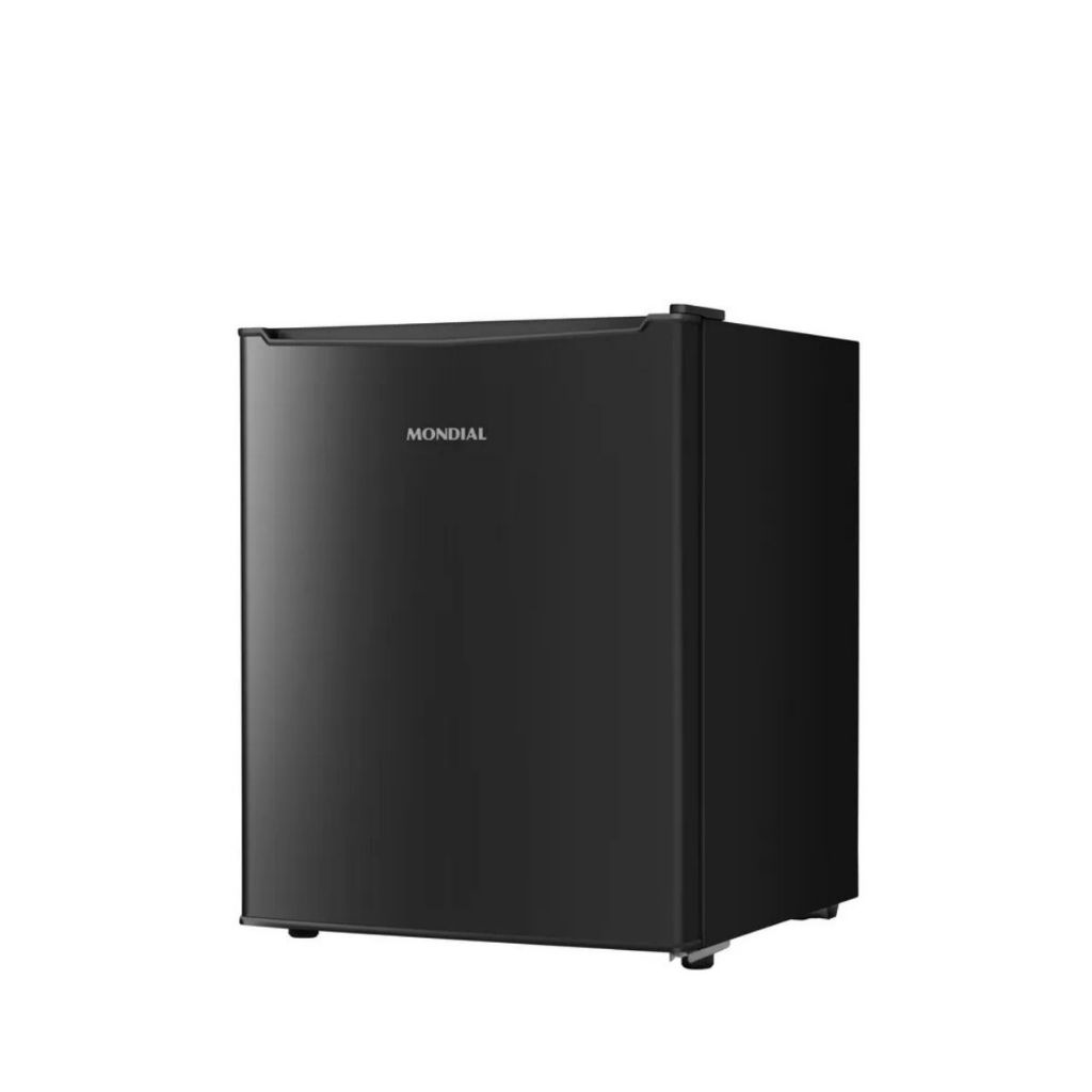 Frigobar Mondial 73L Porta Reversível Preto FGB-01-B80 com Área Extra Fria e Prateleira de Vidro