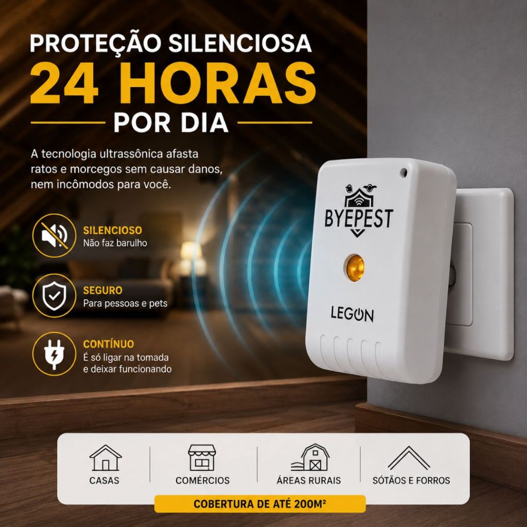 Repelente Eletrônico Espanta Ratos Morcego Byepest 200m² — imagem 2 de 2