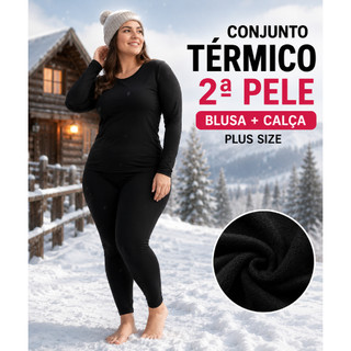 Conjunto Feminino  Blusa Térmica Flanelada PLUS + Calça Térmica Flanelada PLUS SIZE