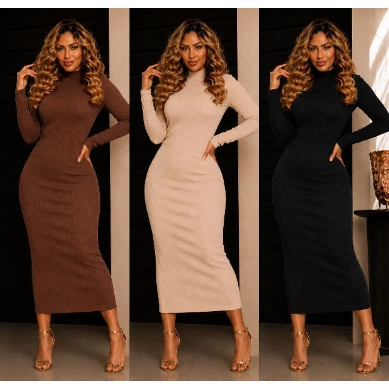 "Vestido Longo Inverno: Estilo e Conforto! ❄️"