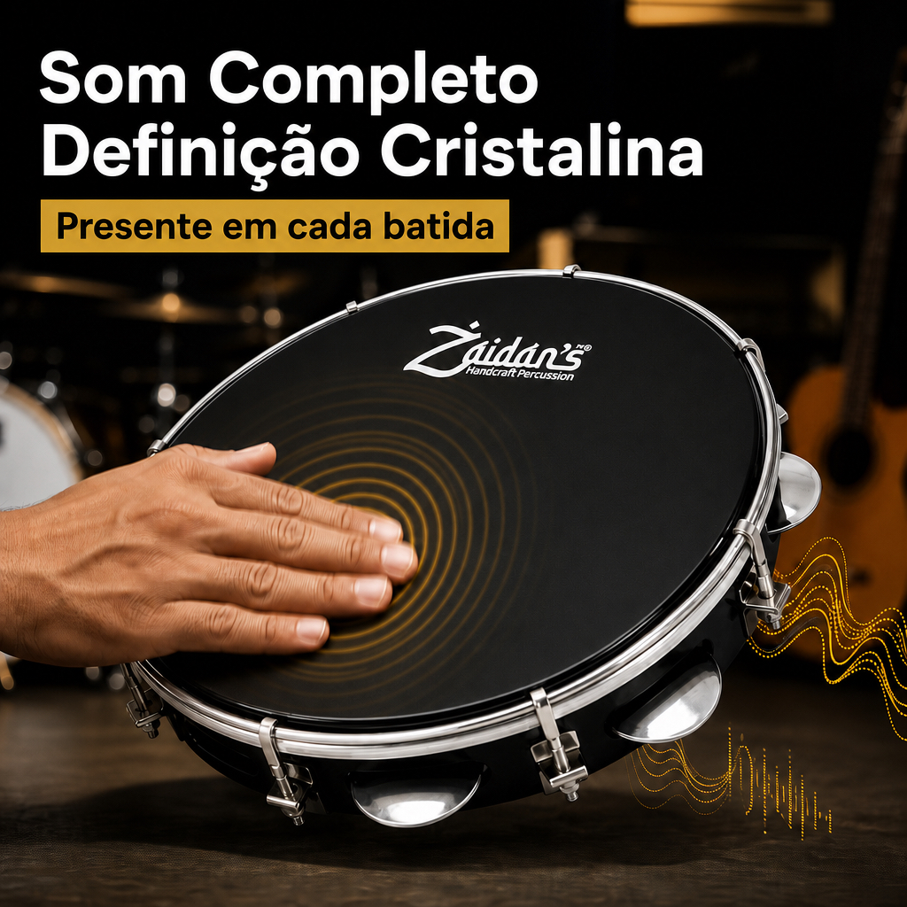 Pandeiro Profissional Abs Preto 10 Polegadas Pele Preta Samba Pagode Percussão Instrumentos Musical — imagem 2 de 2