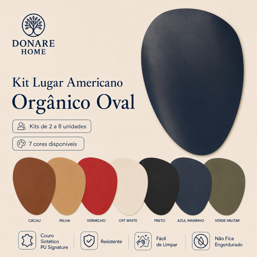 Kit 2 a 8 Uni Lugar Americano Sousplat Couro Sintético Orgânico Oval Mesa Posta Decoração Jantar