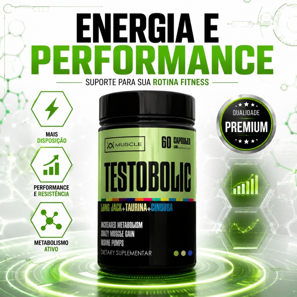 Testobolic Suplemento Academia Ganho de massa 60caps MUSCLE
