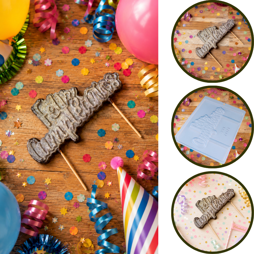 1~10 Forma Simples Feliz Cumpleaños (10019) em Acetato BWB Para Bombom e Doces de Chocolate e Confeitaria (CHOCO)