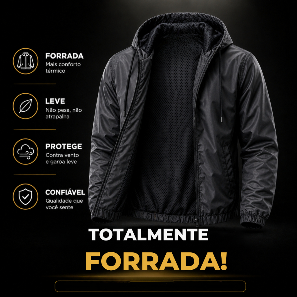 Jaqueta Corta Vento Masculina FORRADA Lisa Sem Marca Leve Esportiva Com Capuz Zíper Frio Moto Inverno