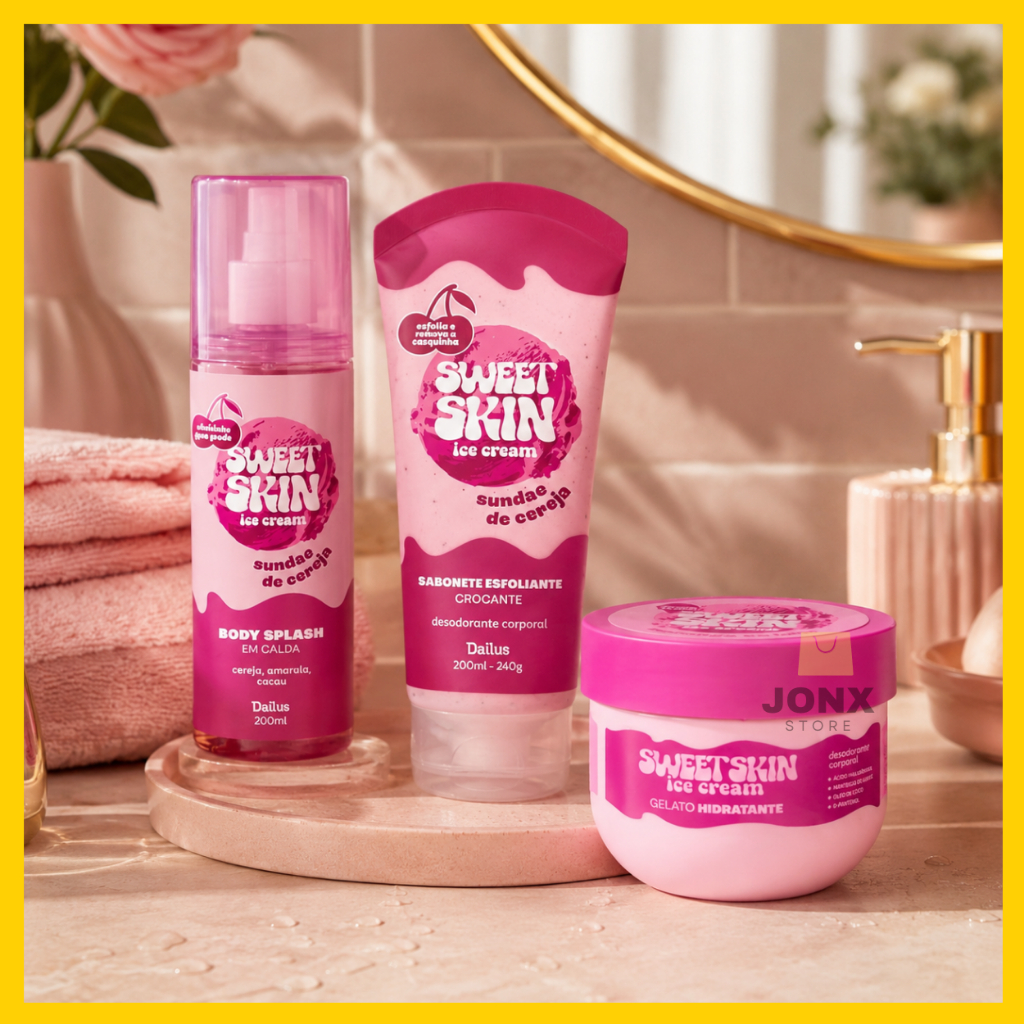 Gelato Hidratante Dailus Sweet Skin Sundae De Cereja 200ml Body Splash Em Calda Sabonete Esfoliante