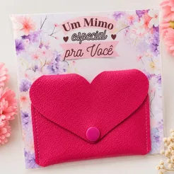 kit 10 Porta Cartões Coração Feminino com Card | Mimo Delicado | Lembrancinha para Clientes e Presentes