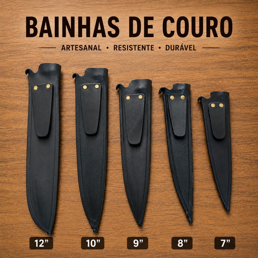 Bainha Para Faca Artesanal Em Couro Natural Com Variação de Polegadas Faça Sua Escolha Capa Para Faca Gaúcha Preta