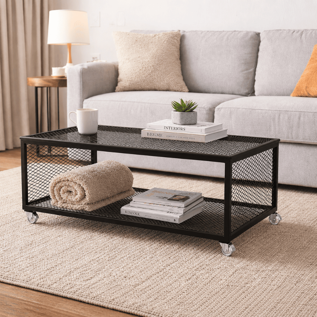Mesa de Centro Industrial em Metalon com Tela Expandida 80x40x35