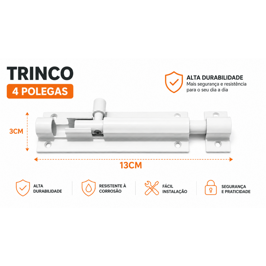 Trinco Ferrolho Alumínio 101,6mm Para Porta E Portão Kit 2