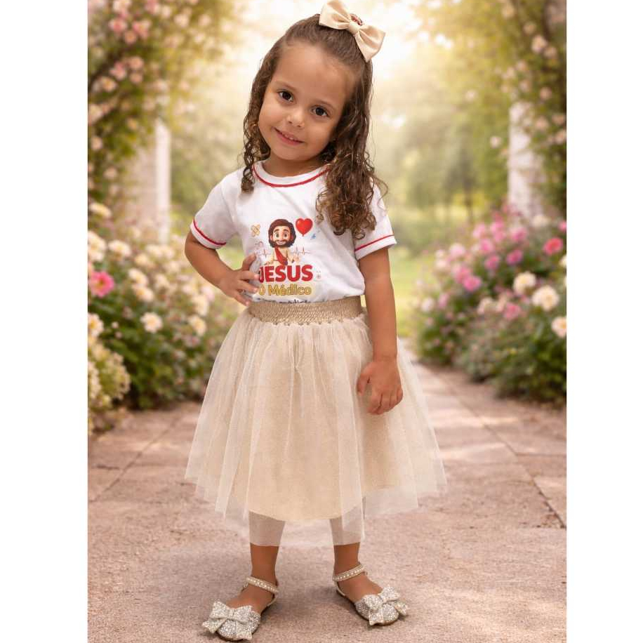 Saia Infantil Tule Com Gliter Moda Evangélica Festa Varia Cores e Tamanho Do RN aos 10 Anos