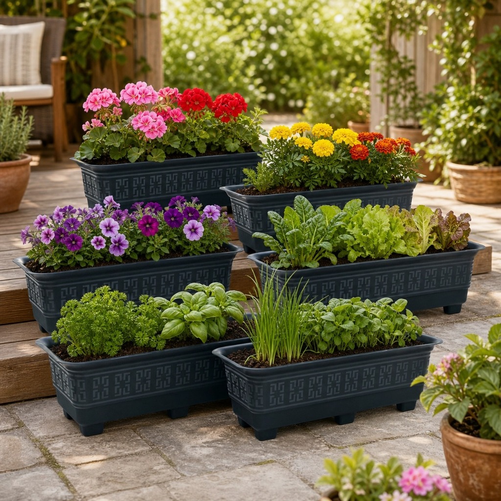 KIT VASO  FLOREIRA JARDINEIRA PRETA 6 LITROS PLÁSTICO RESISTENTE JARDIM  MINI HORTA CASA VARANDA CHACARA