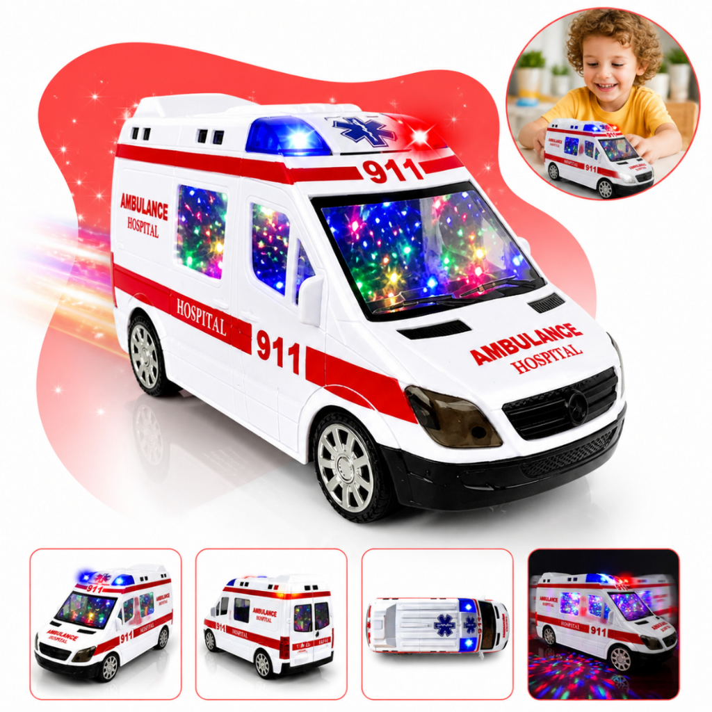Carrinho Ambulância Brinquedo Infantil Bate Volta Carro Samu Com Luzes 3D Som Sirene e movimento