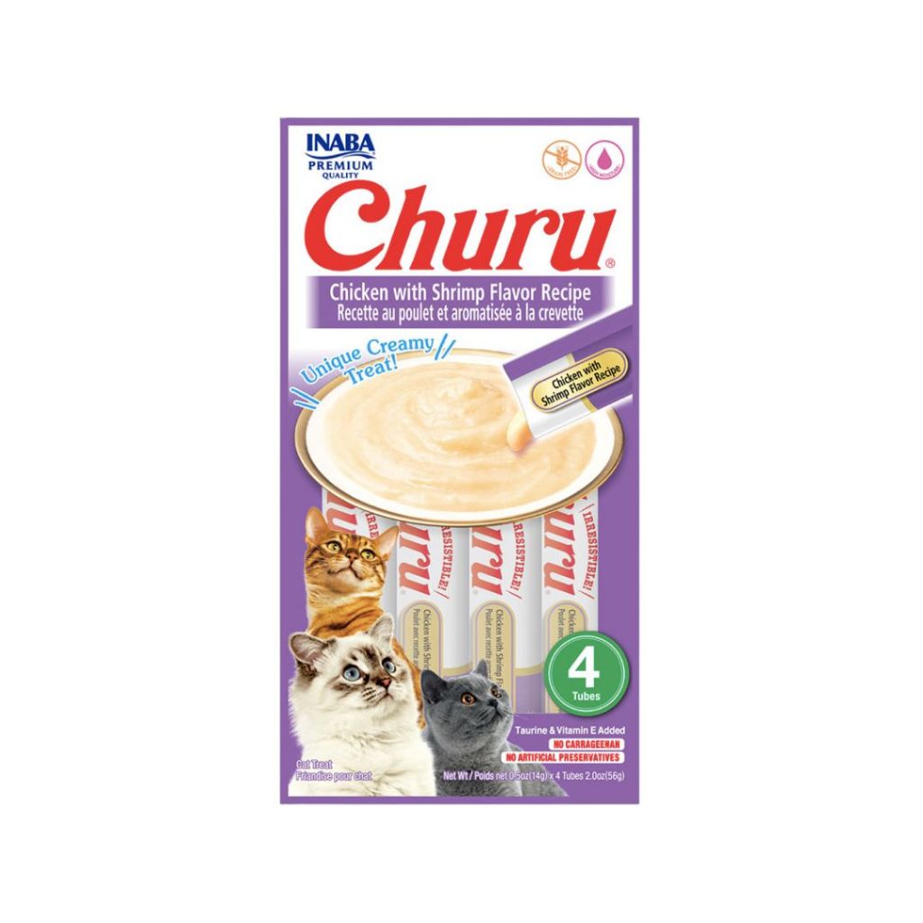 Petisco Cremoso Churu Para Gato Sabor Camarão e Galinha 56g 4 Tubinho