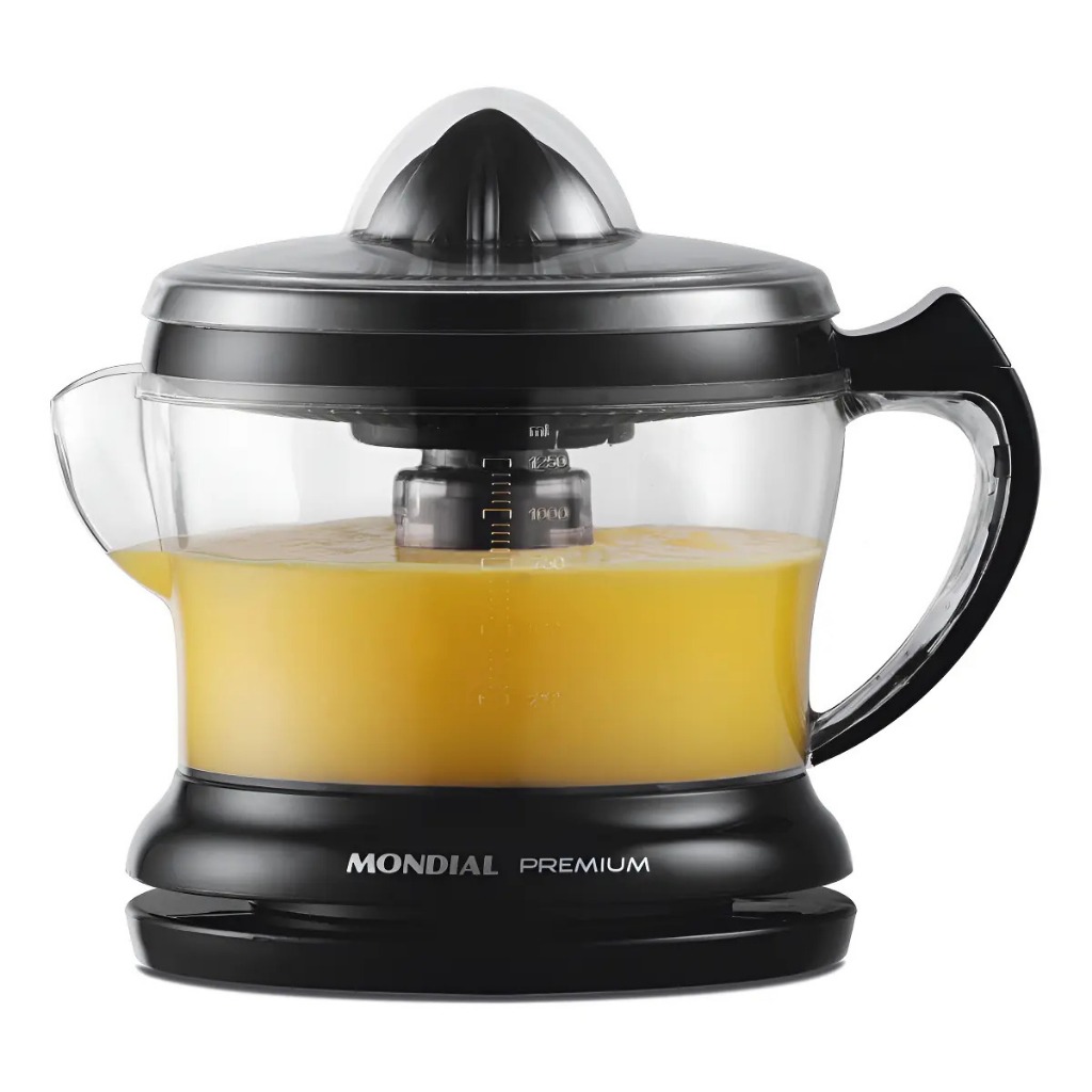 Espremedor Elétrico de Frutas Mondial Turbo E-02 Preto 1,25L Premium Alta Performance